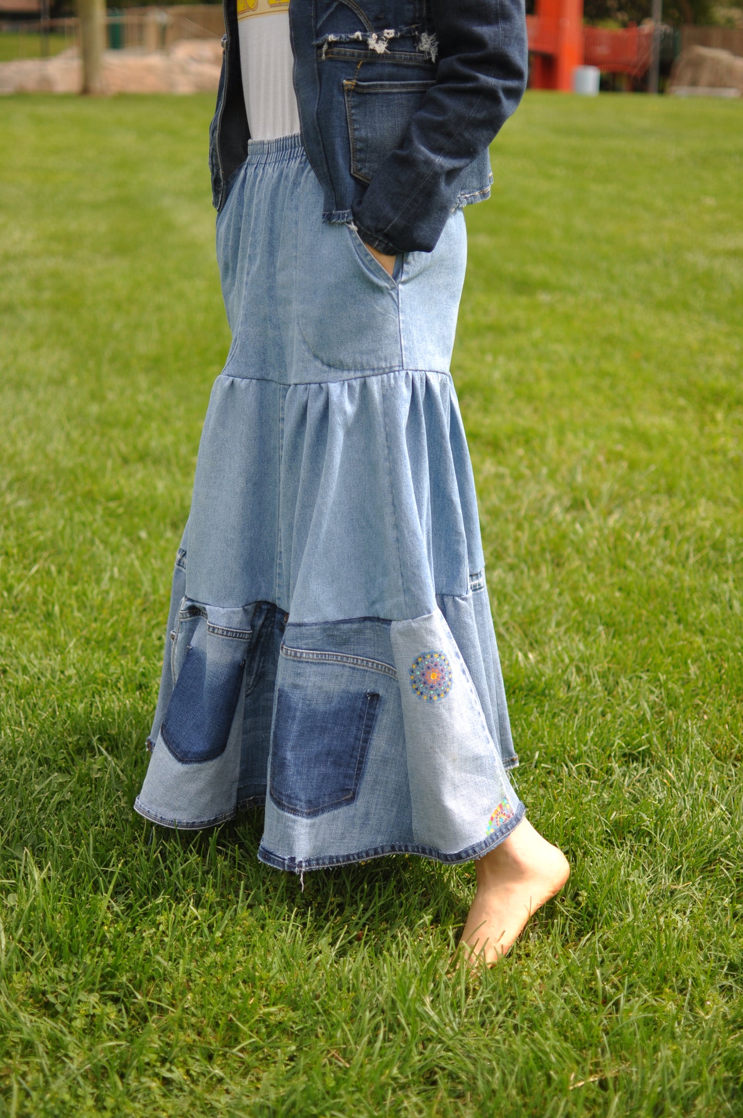 Handmade Upcycled Denim Skirt With Elastic Waistband One Size Size Medium Size Large Size X Large All Fit from Levi's Jeans