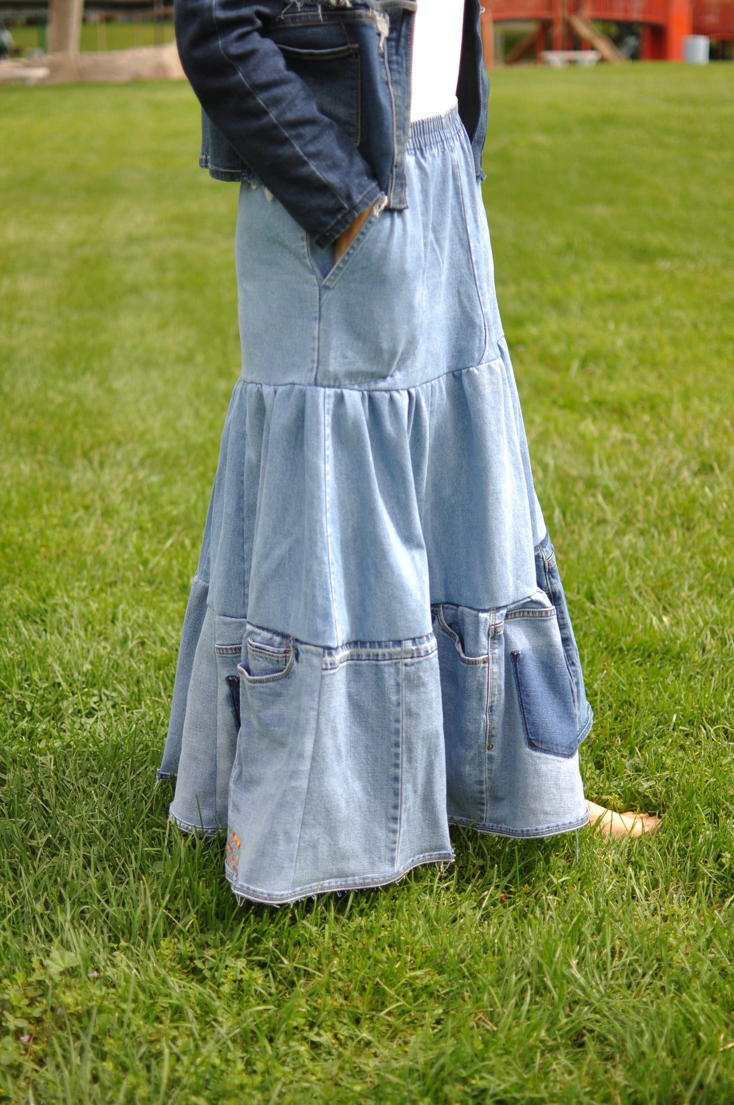 Handmade Upcycled Denim Skirt With Elastic Waistband One Size Size Medium Size Large Size X Large All Fit from Levi's Jeans