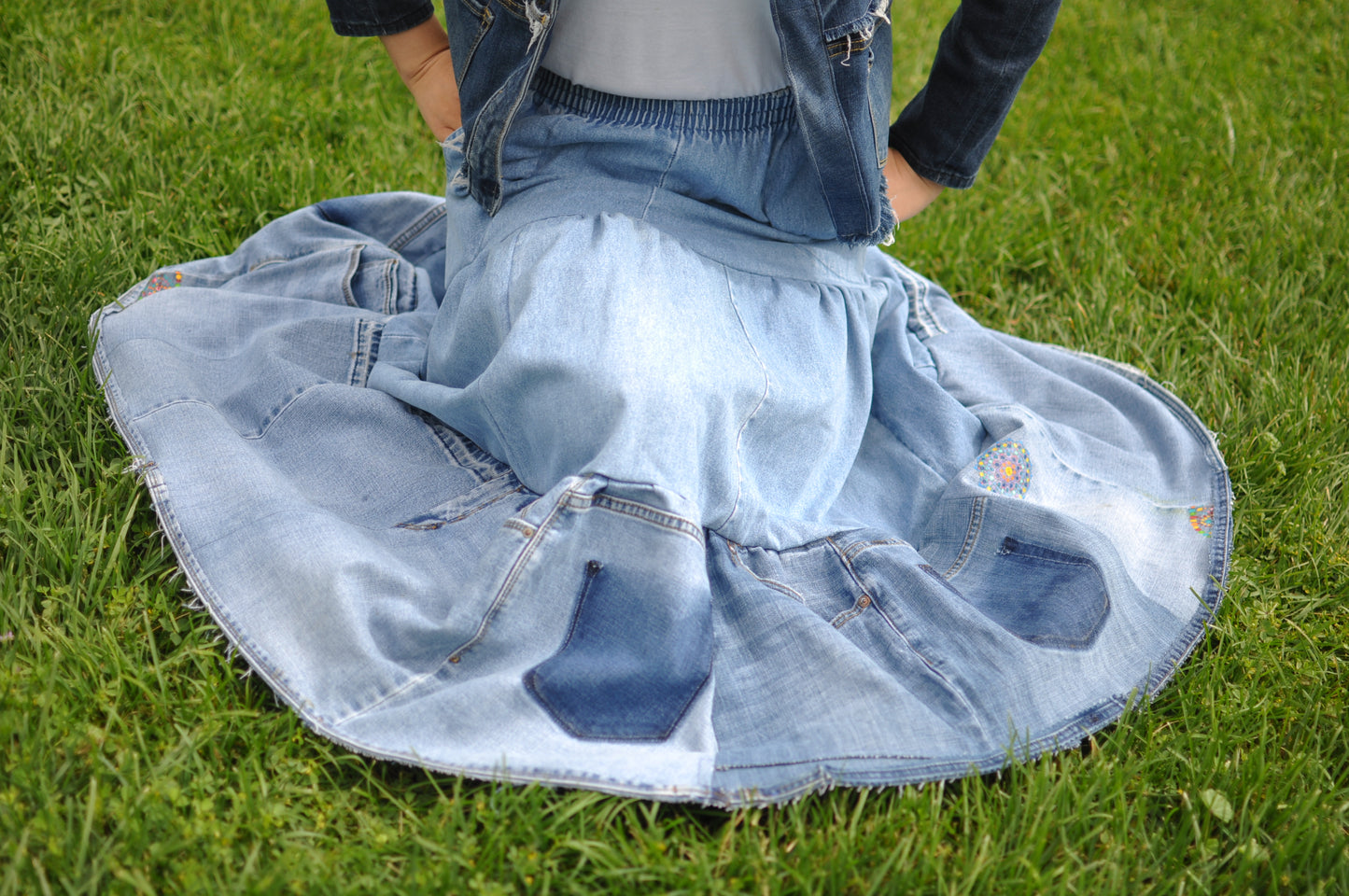 Handmade Upcycled Denim Skirt With Elastic Waistband One Size Size Medium Size Large Size X Large All Fit from Levi's Jeans