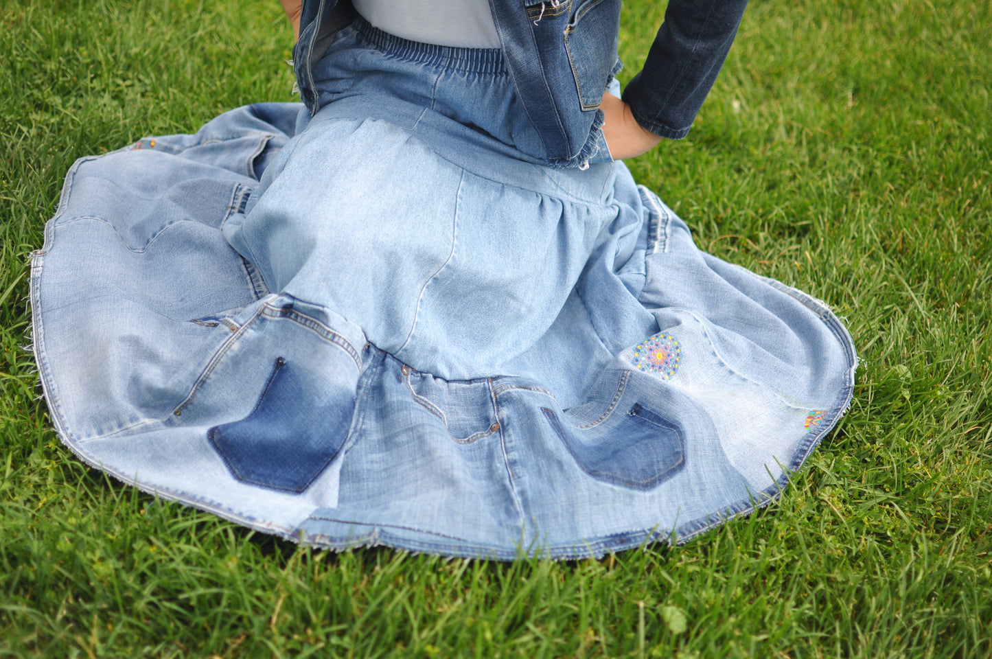 Handmade Upcycled Denim Skirt With Elastic Waistband One Size Medium Large XL 0XL 1XL ALL Fit from Levi's Jeans