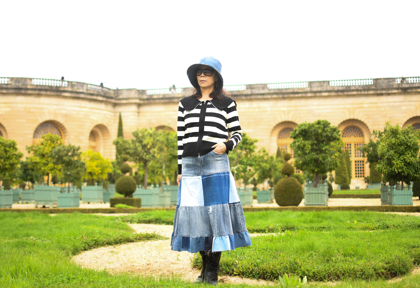 1 of 1 Four-Tier Upcycled Multi-Tone Denim Gathered Long Skirt With One Tier Denim Ruffle Size XS Size S