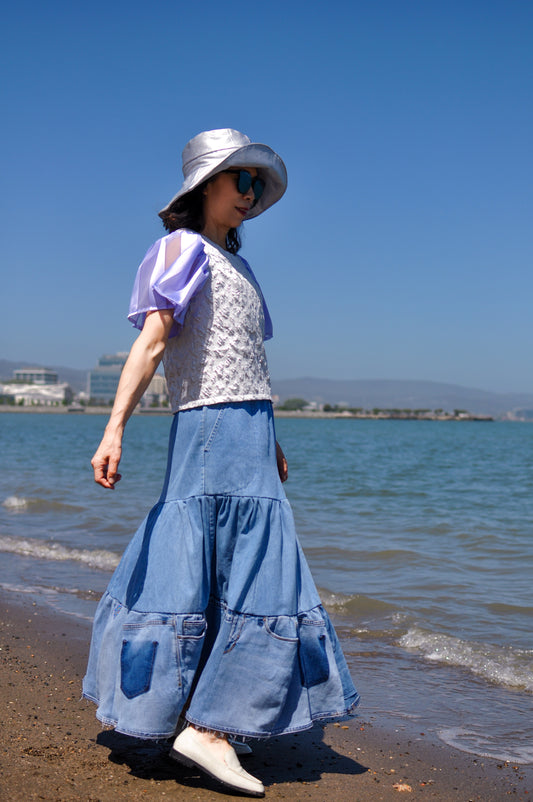 Handmade Upcycled Denim Skirt With Elastic Waistband One Size Medium Large XL 0XL 1XL ALL Fit from Levi's Jeans