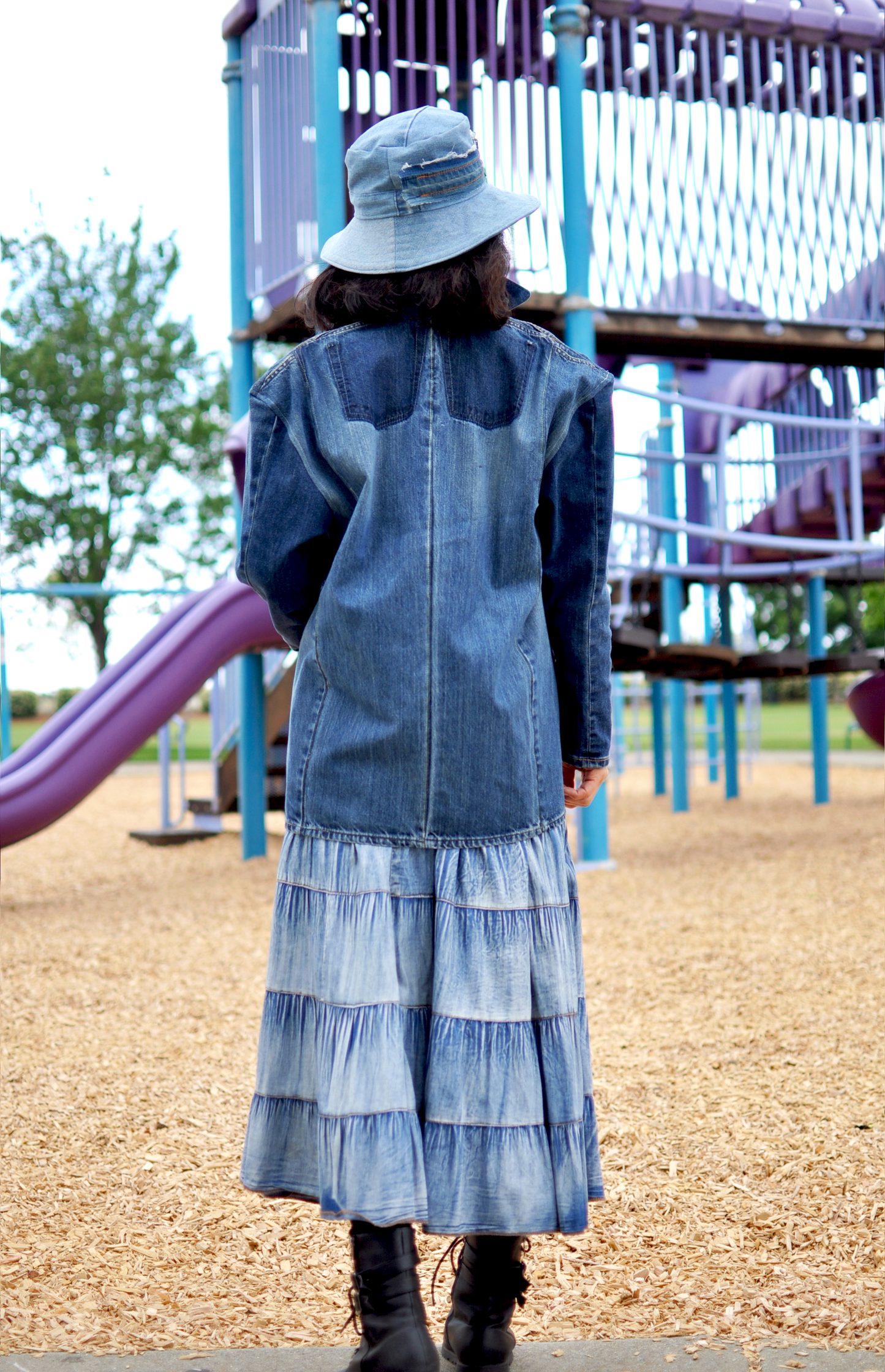 Handmade Unisex Upcycled Denim Shirt Jacket With Three Pockets Two Buttons Only ONE One Size Womens Size Large XLarge Mens Medium Size Large