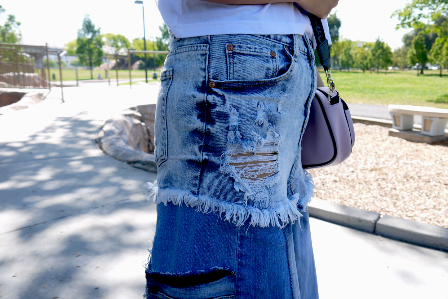 Handmade Upcycled Denim Maxi Skirt With Fray Edges Size 7 Size Small Only ONE