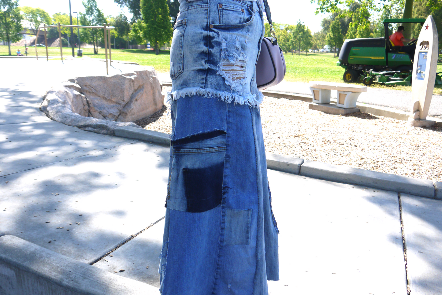 Handmade Upcycled Denim Maxi Skirt With Fray Edges Size 7 Size Small Only ONE