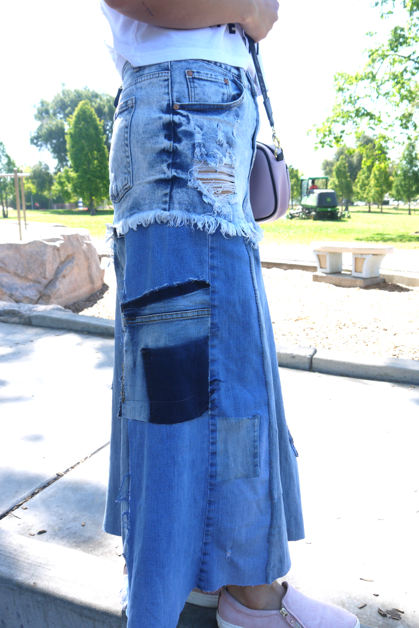 Handmade Upcycled Denim Maxi Skirt With Fray Edges Size 7 Size Small Only ONE