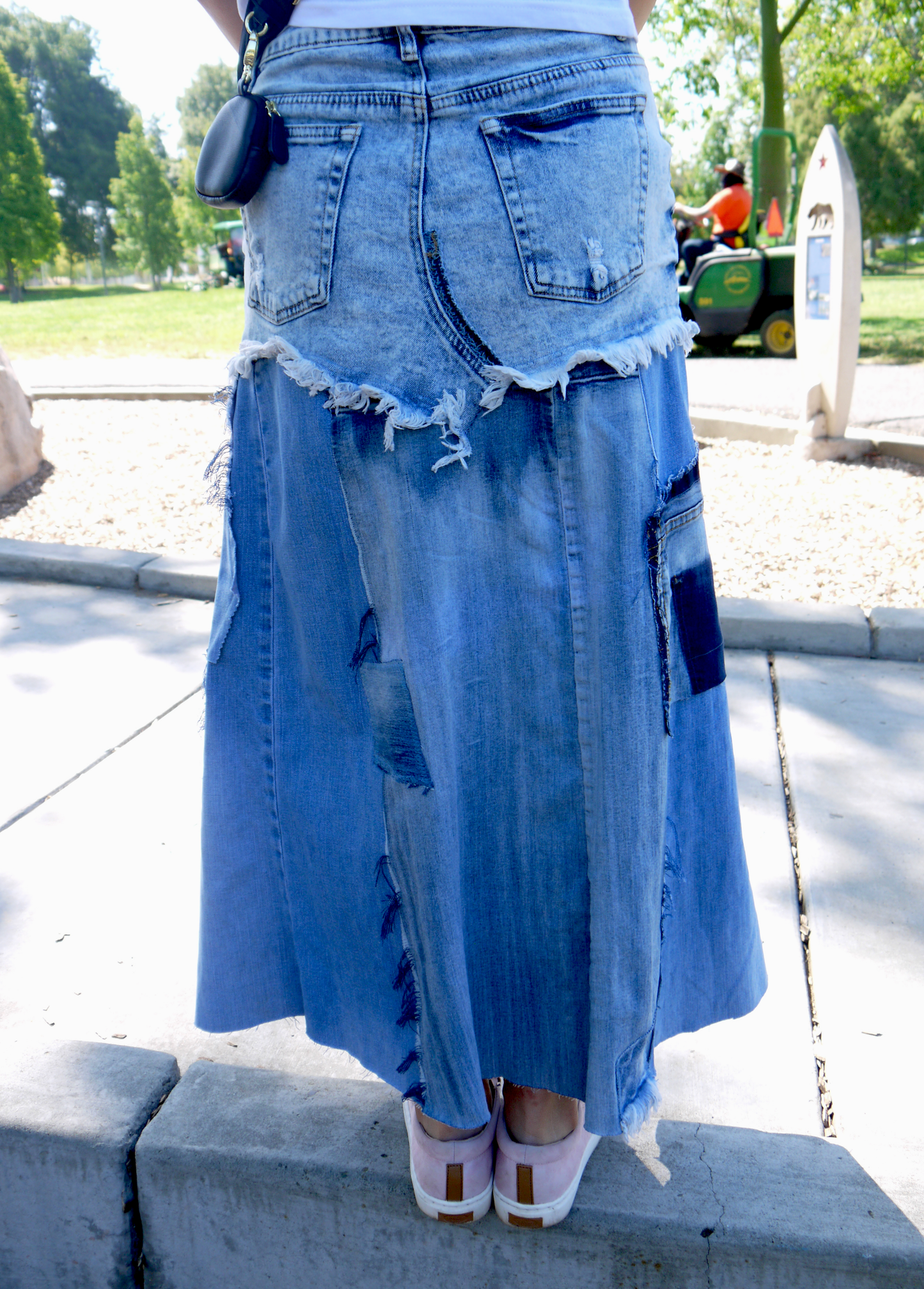 Handmade Upcycled Denim Maxi Skirt With Fray Edges Size 7 Size Small Only ONE