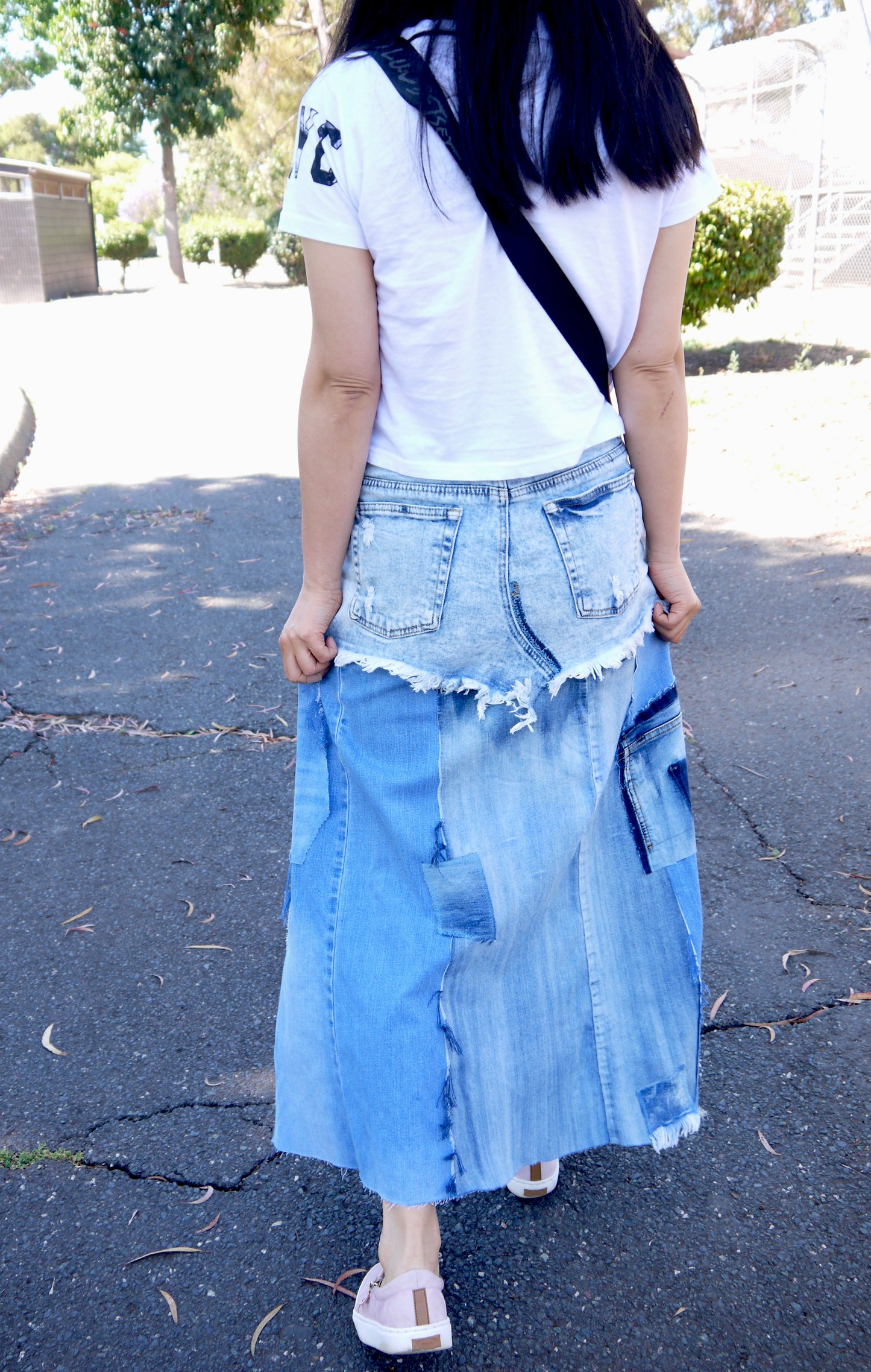 Handmade Upcycled Denim Maxi Skirt With Fray Edges Size 7 Size Small Only ONE